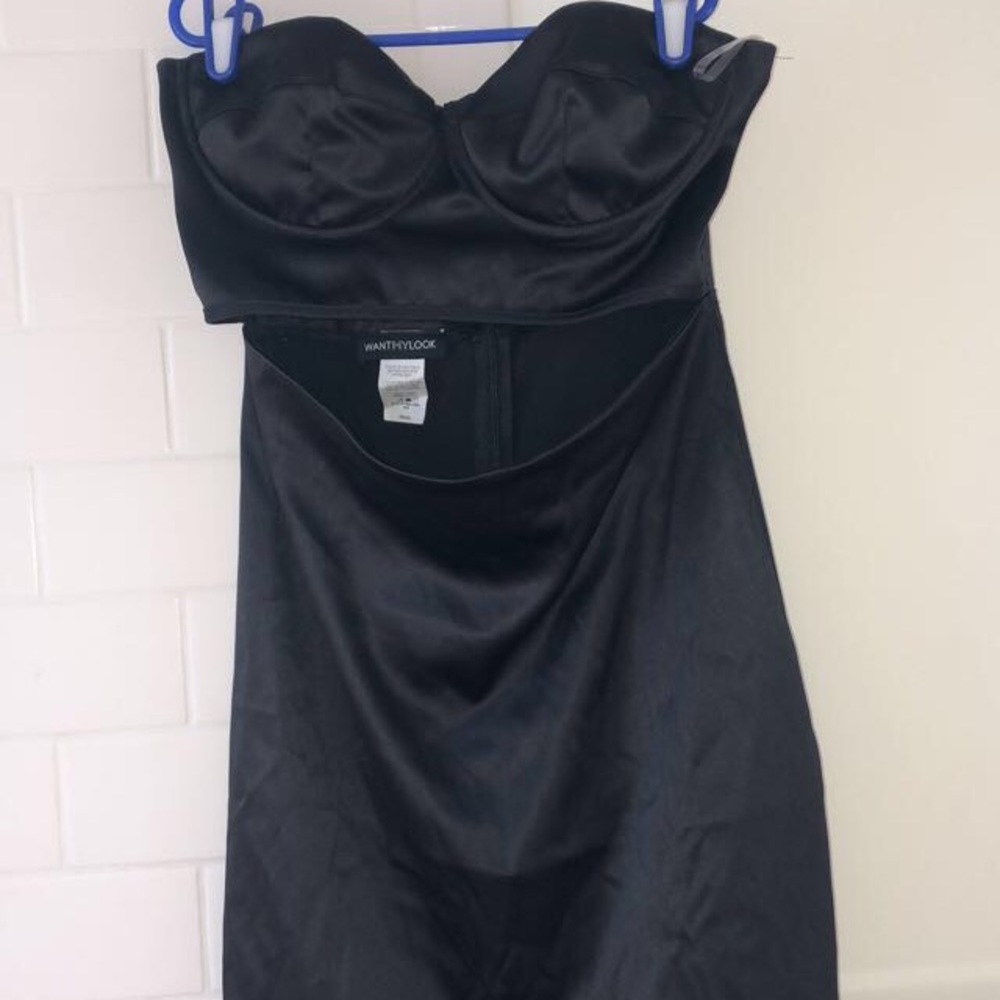 Black strapless cut out mini dress